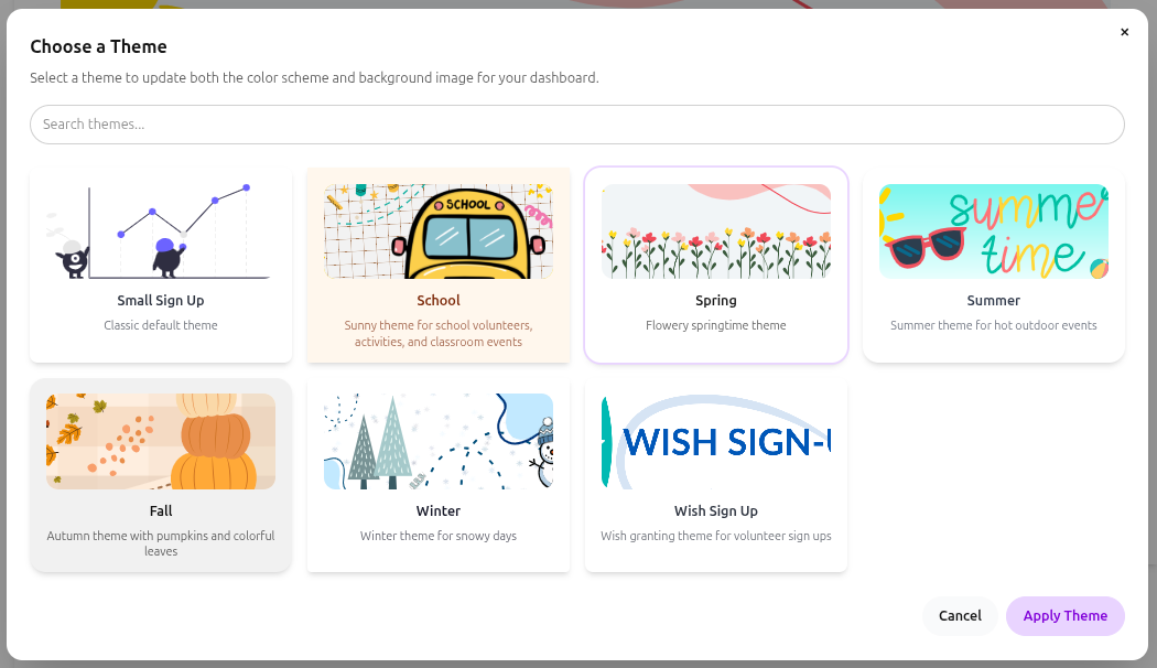Select from a few available themes